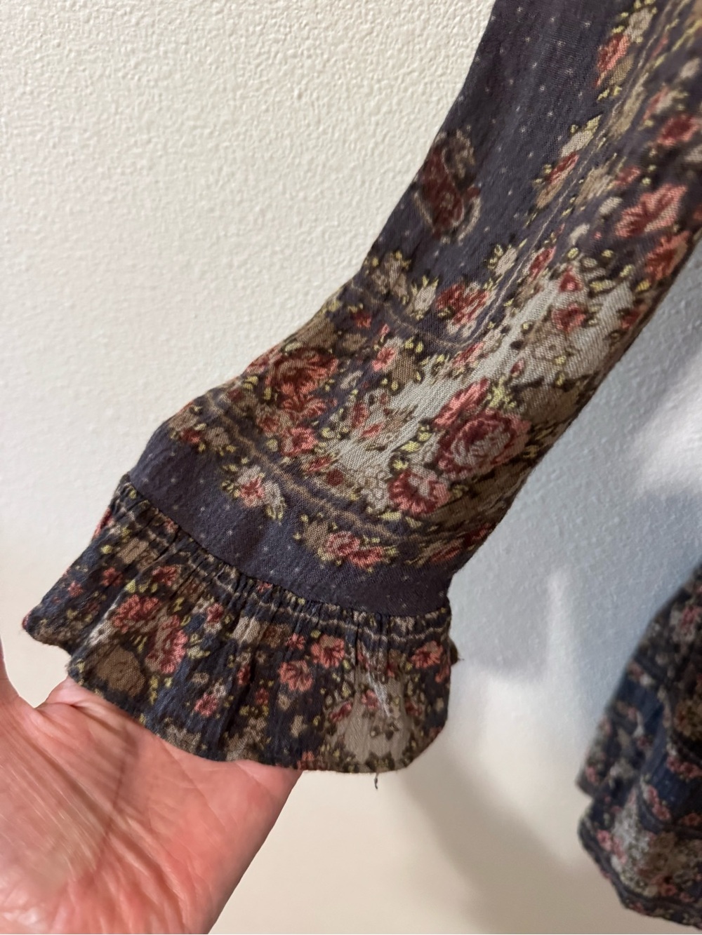Free People Bridgette Mini Dress Brown Floral V Neck Tie Long Sleeve Peasant-S - Picture 7 of 11